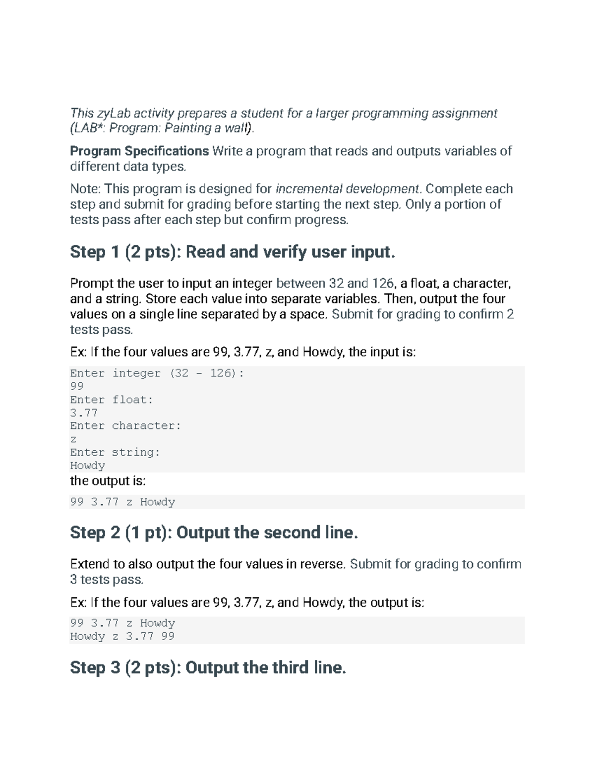 Lab 1 - zyLab Activity: Programming Assignment on Data Types - Studocu