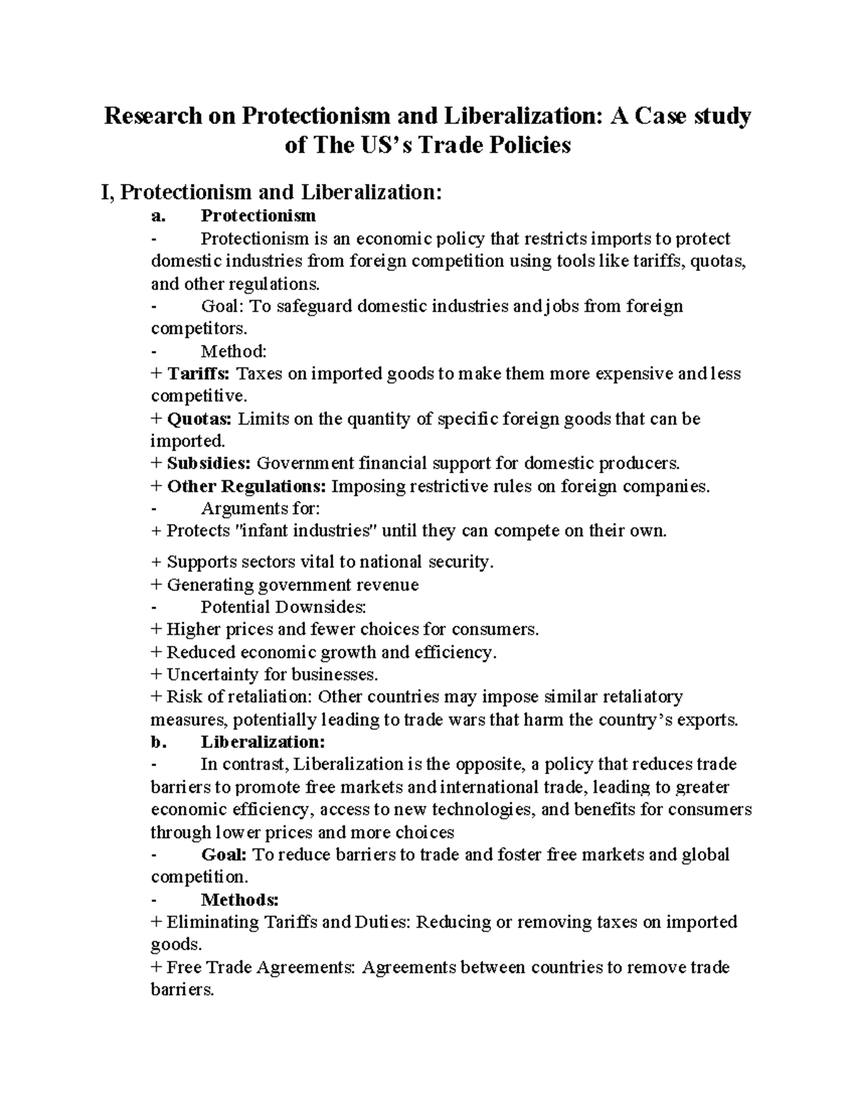 KTQT-Group 3: Research on Protectionism & Liberalization Policies - Studocu