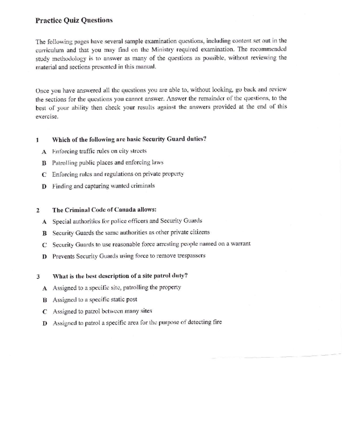 Practice Quiz 1 - Security Guard Examination Study Guide - Studocu