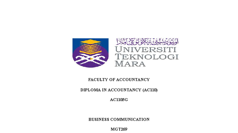 MGT269 Assignment Group 1 - FACULTY OF ACCOUNTANCY DIPLOMA IN ...