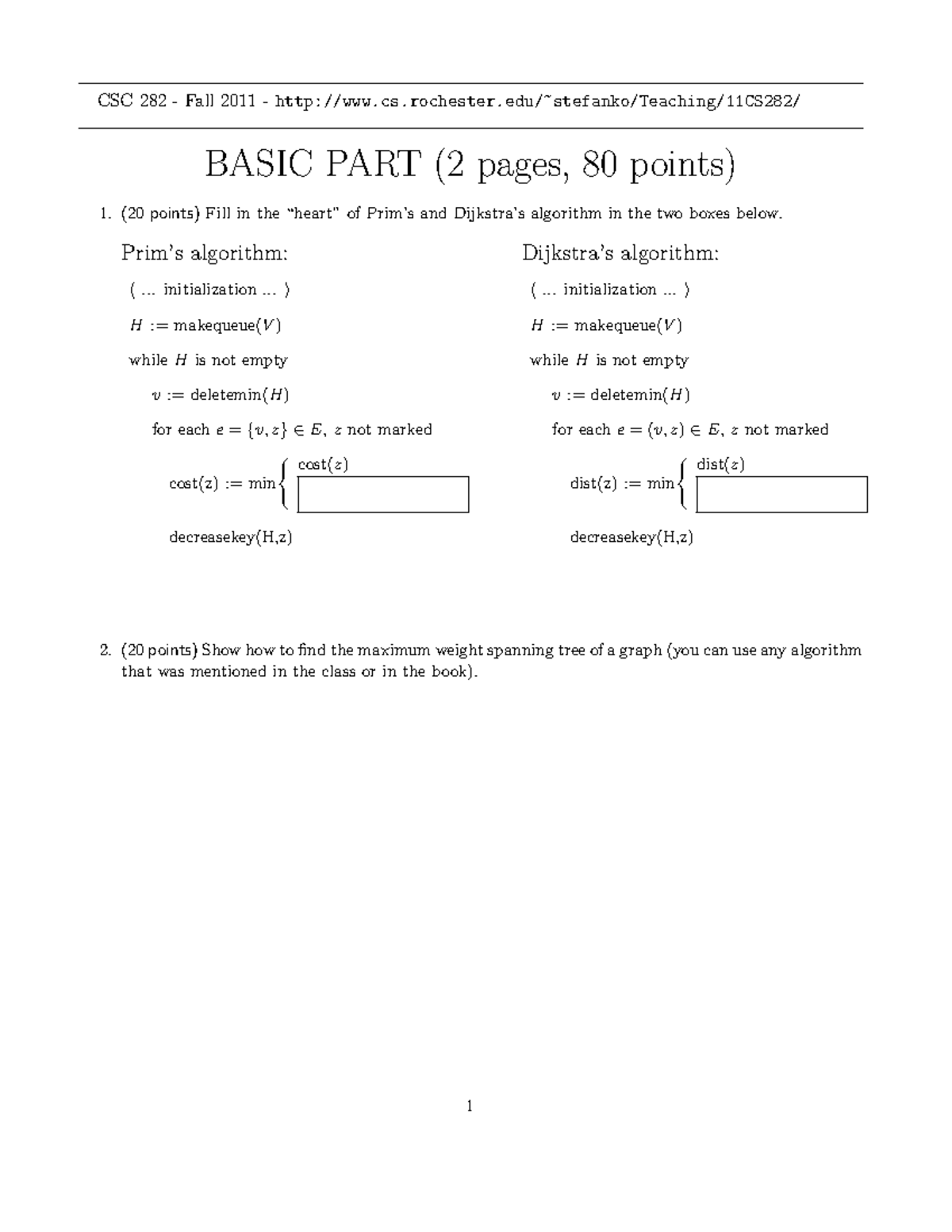 CSC 282 - Graphs Exam Study Guide for Fall 2011 - Studocu