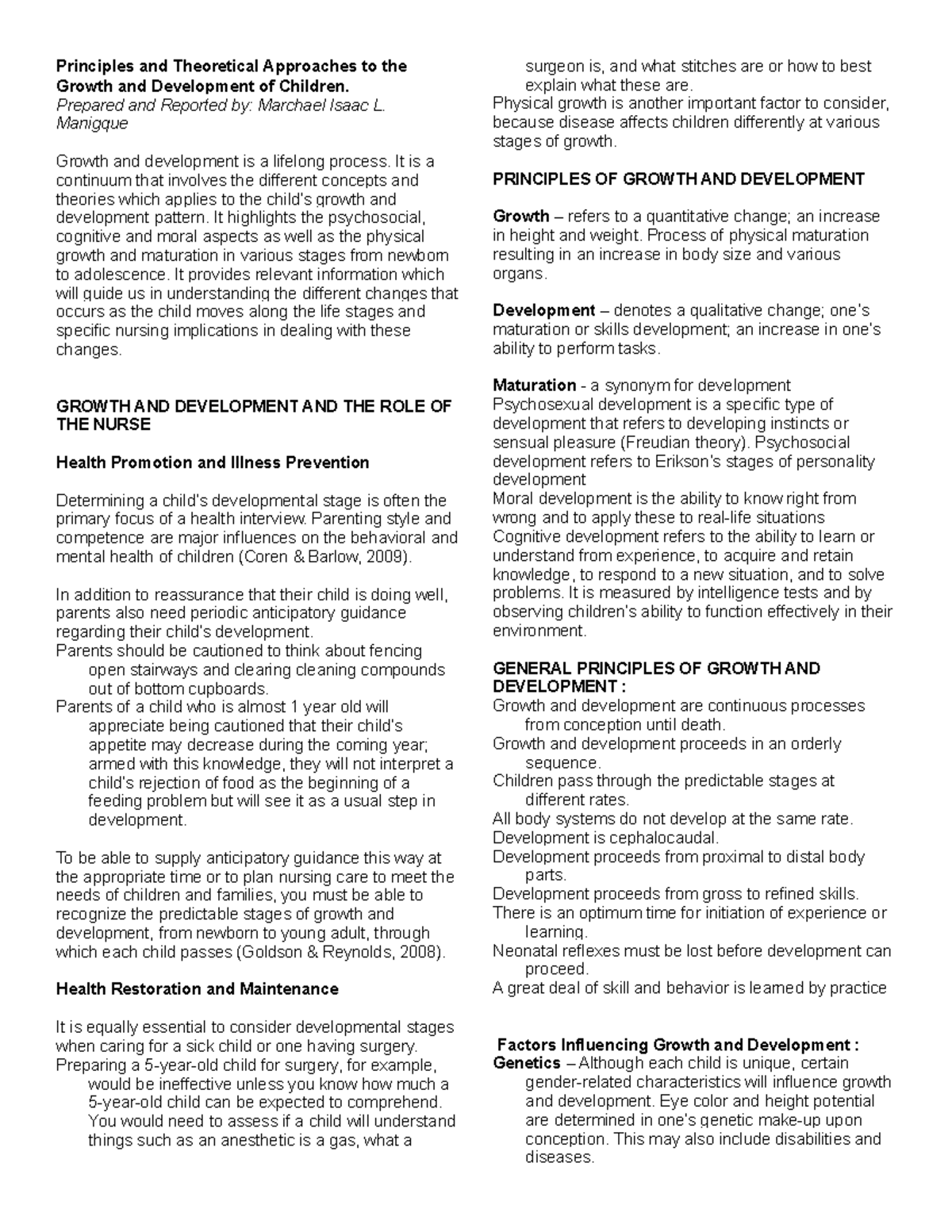 MCN 302 Growth & Development: Comprehensive Nursing Notes - Studocu