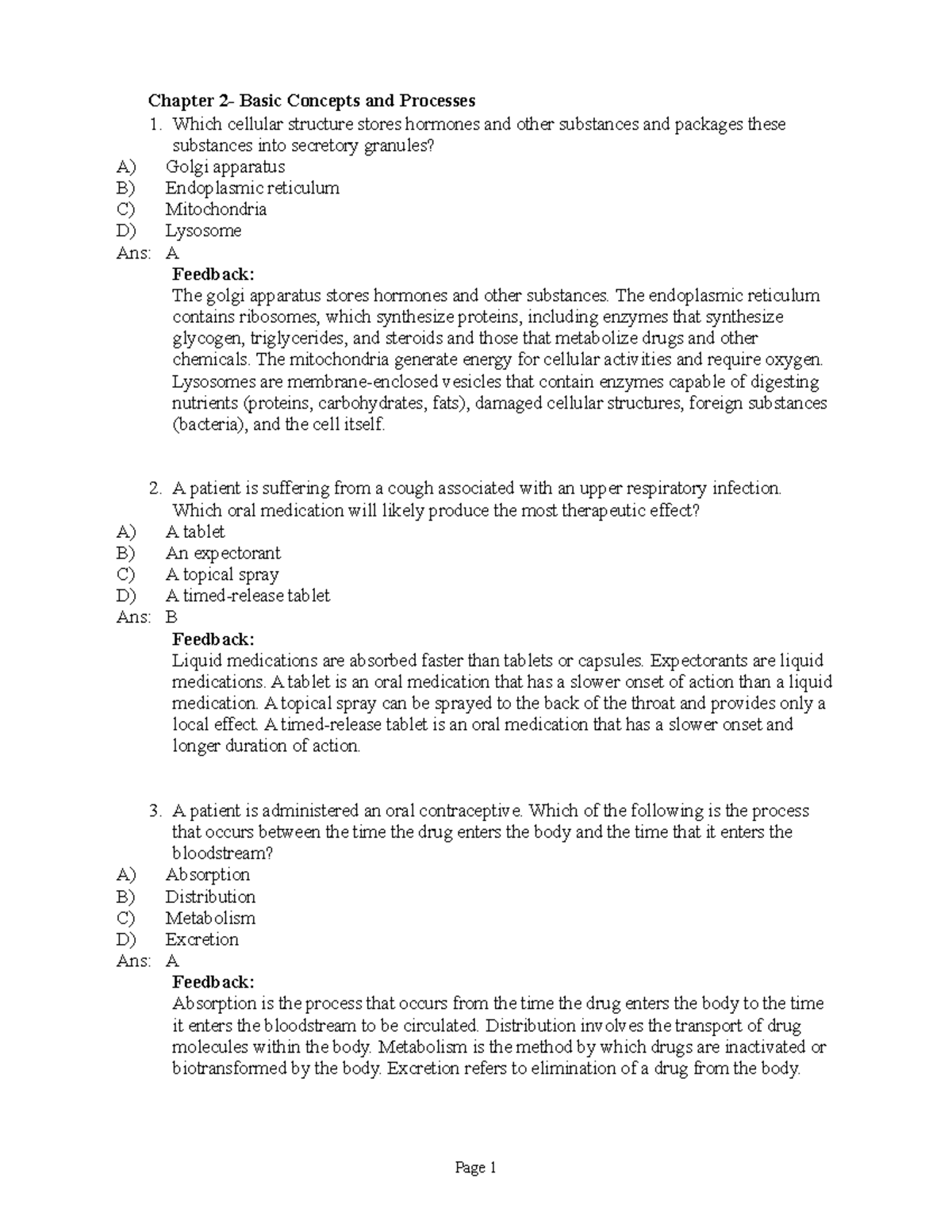 Chapter 2- Basic Concepts and Processes - Which cellular structure ...