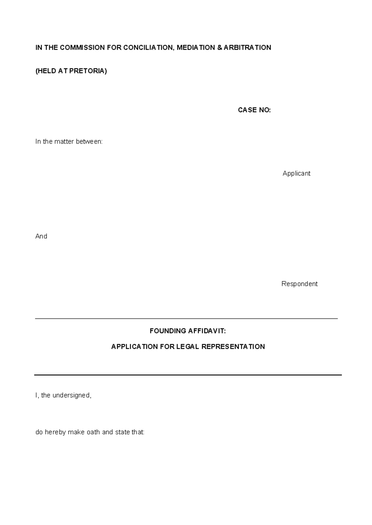 RULE 25 Final Affidavit for Legal Representation - CCMA Case No ...