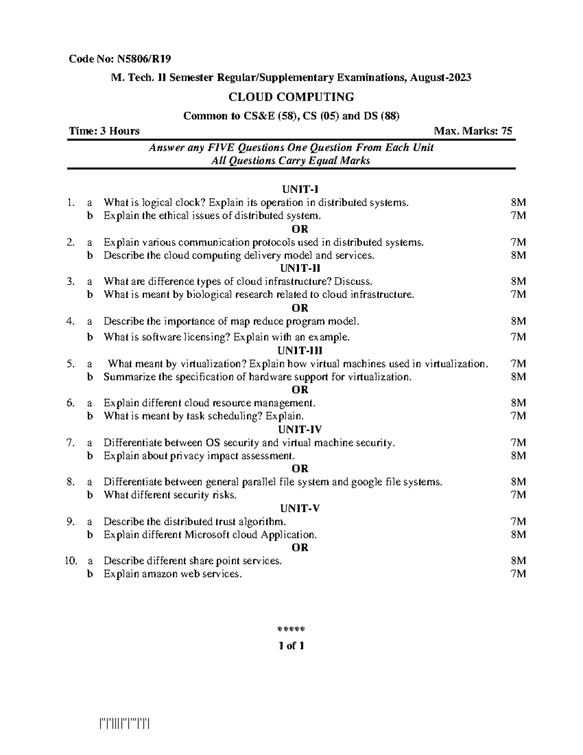 M. Tech II Sem Exam: Cloud Computing (58, CS 05, DS 88) Q&A Guide - Studocu