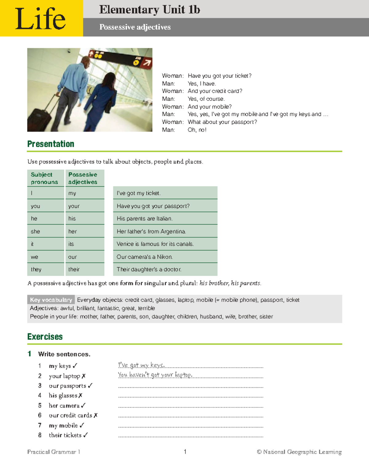 Elementary Unit 1b - Possessive Adjectives Exercises - Studocu