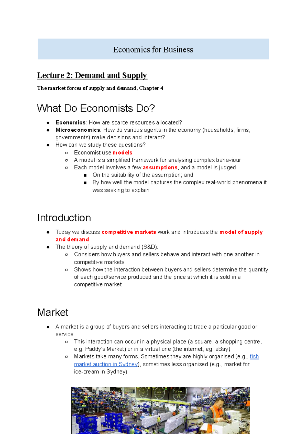 Economics for Business Lecture 2: Demand & Supply Analysis Notes - Studocu