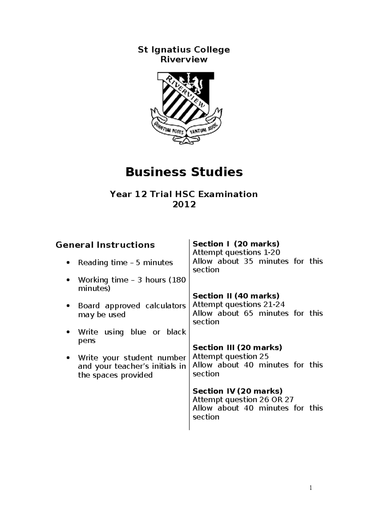 BST-12 Trial HSC Exam 2012 - Business Studies Comprehensive Guide - Studocu