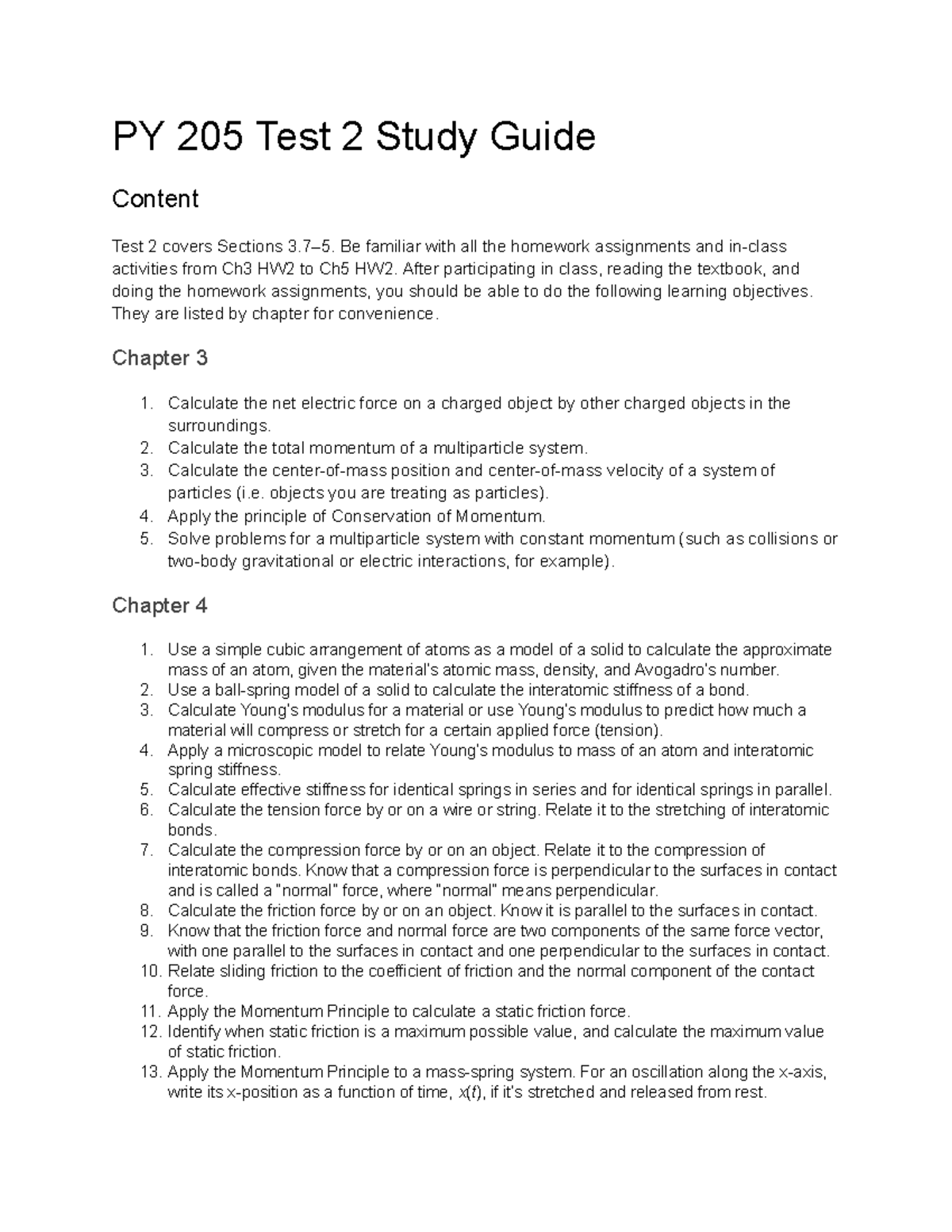 PY 205 Test 2 Study Guide: Key Concepts, Equations & Learning ...