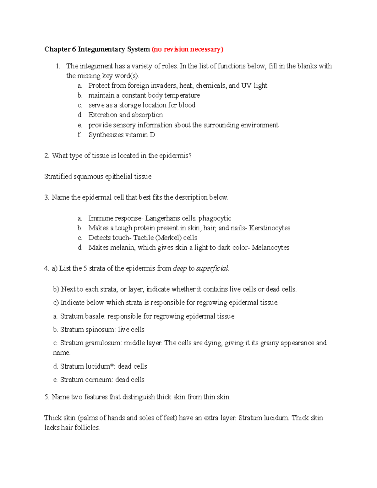 BIOL 2401 Chapter 6: Integumentary System Overview and Key Concepts ...