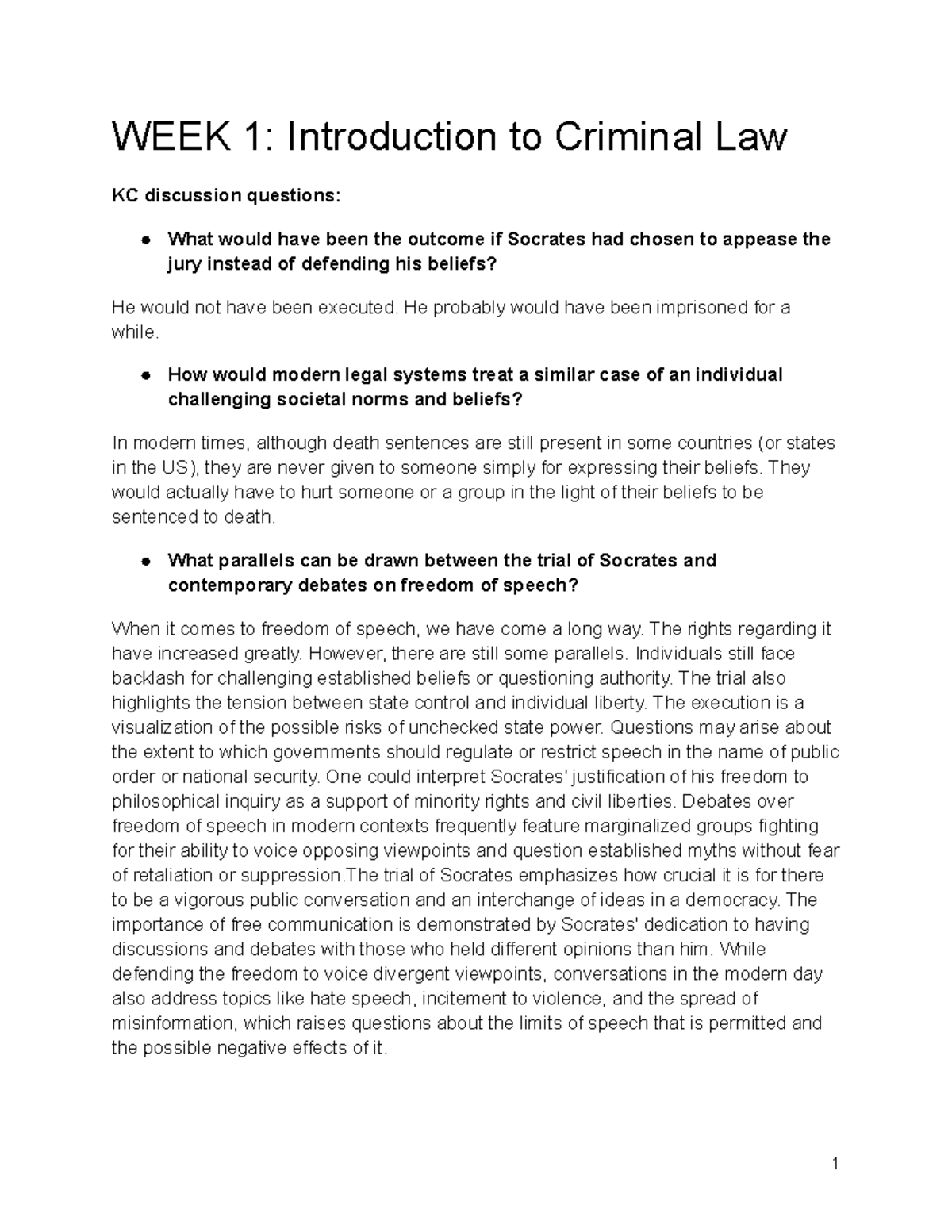 Criminal Law Class Notes (Course Code: CL101) - Week 1 Insights ...