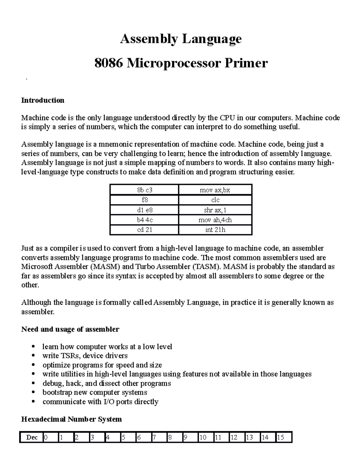 Assembly Language (CS101) - Lecture Notes Overview - Studocu
