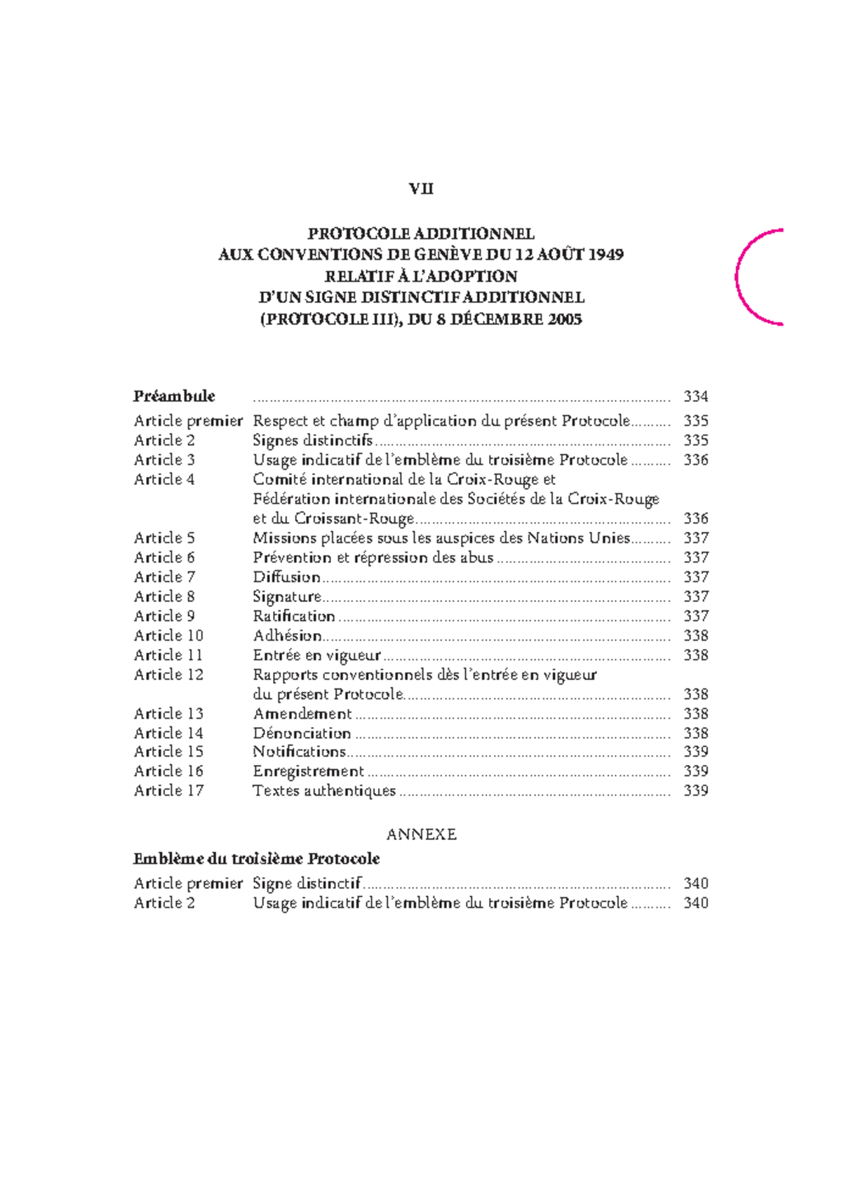Protocole Additionnel aux Conventions de Genève (2005) - Signe ...