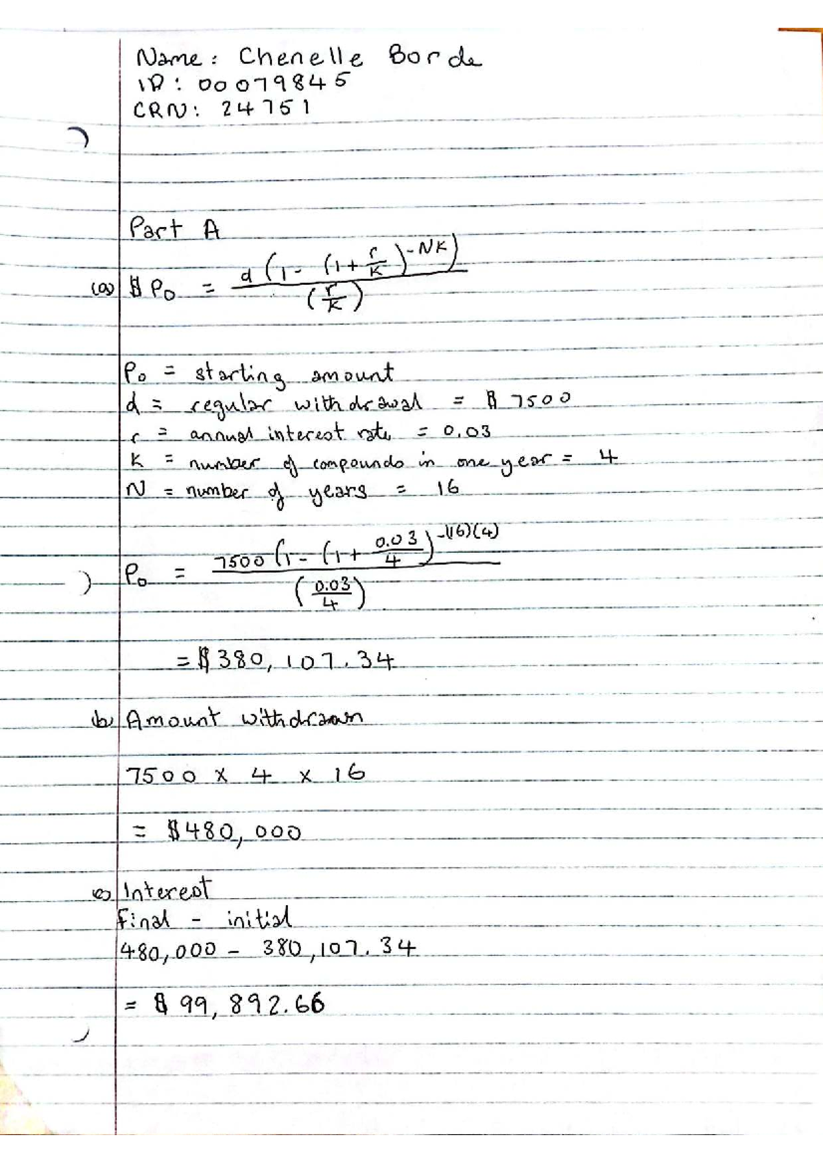 Math 116 Final Exam: Chenelle Borde's Withdrawal Calculations - Studocu
