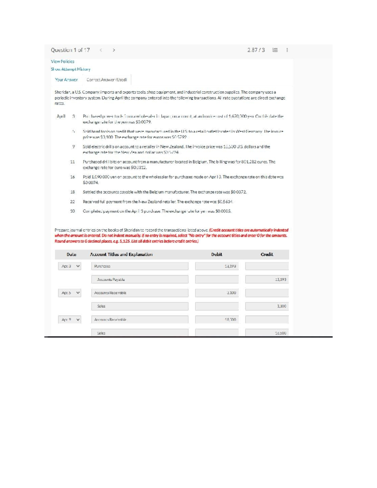ACC 101: Journal Entries for Sheridan's April Transactions - Studocu