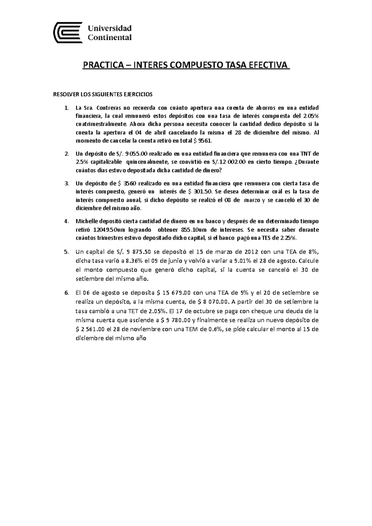 Práctica 2: Ejercicios de Interés Compuesto y Tasa Efectiva - Studocu