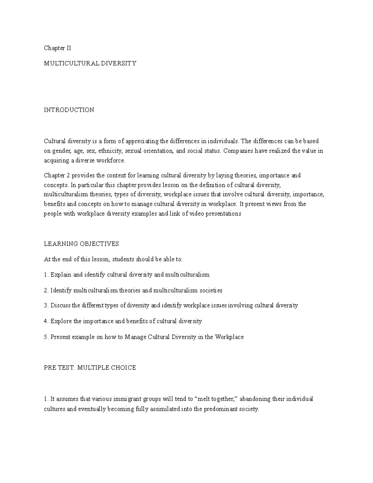 Cultural and Multicultural Diversity - Chapter II MULTICULTURAL ...
