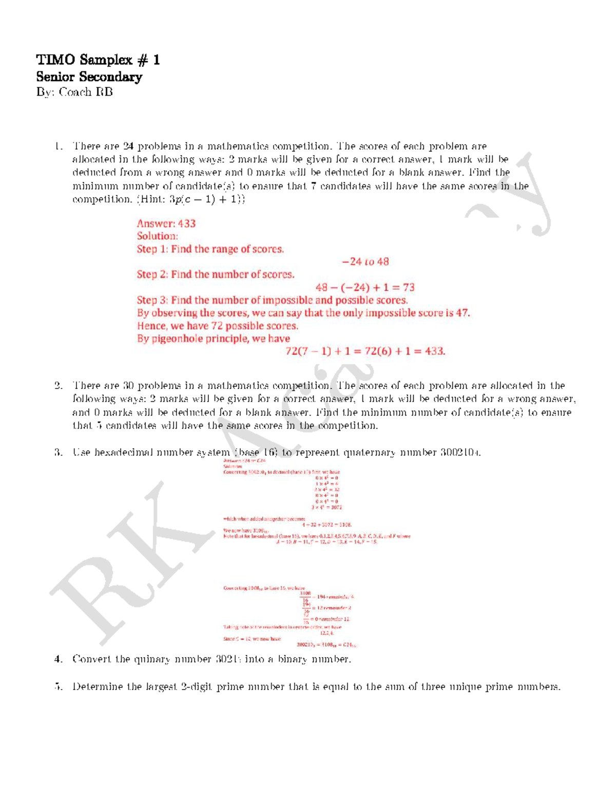 TIMO-IR-SS-Math Competition Samplex 1 Problems and Solutions - Studocu