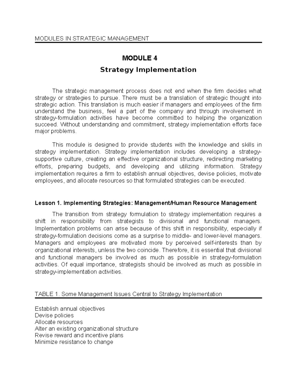 Module-4 - Strategic Management - MODULES IN STRATEGIC MANAGEMENT ...