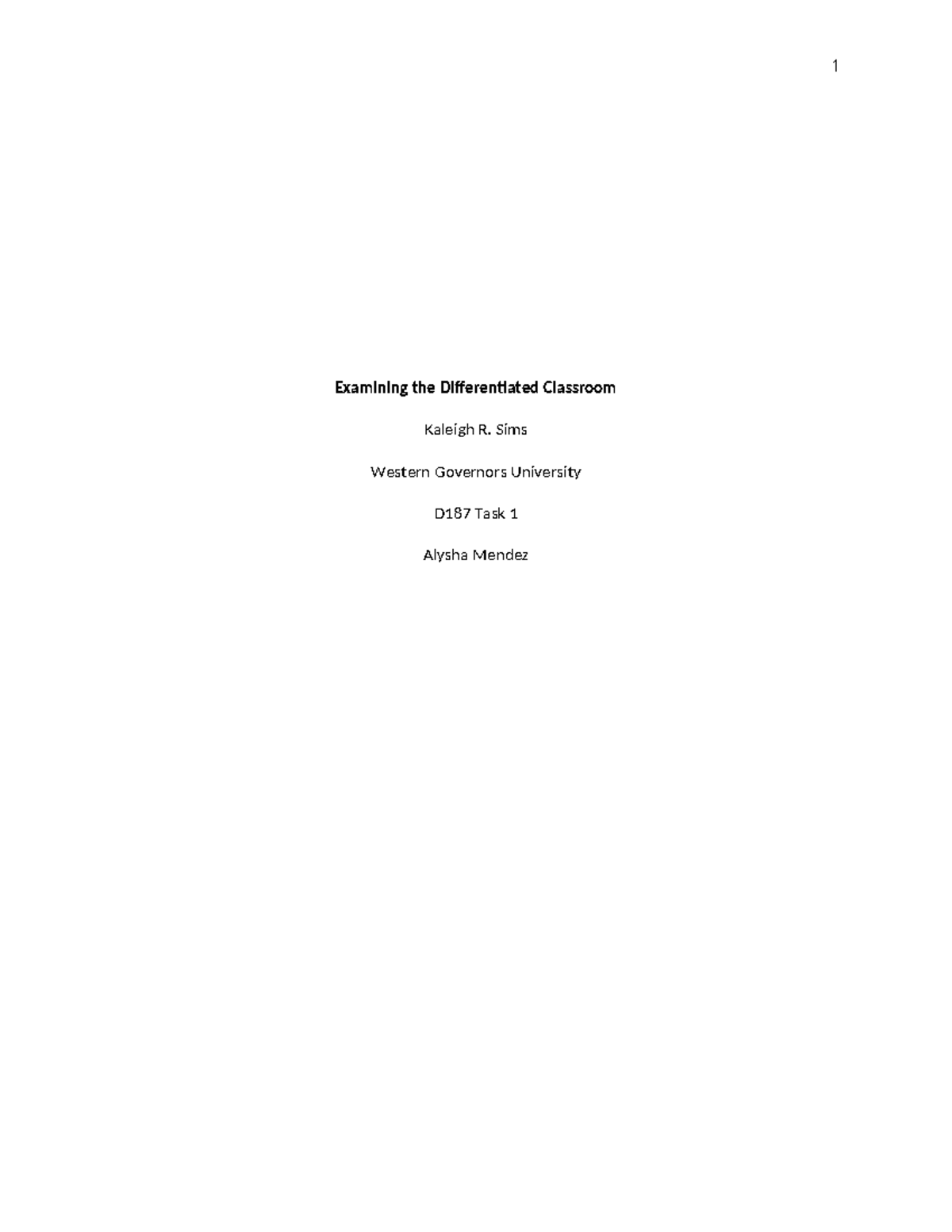 D187 Task 1 - Case Study on Differentiated Instruction in Math - Studocu