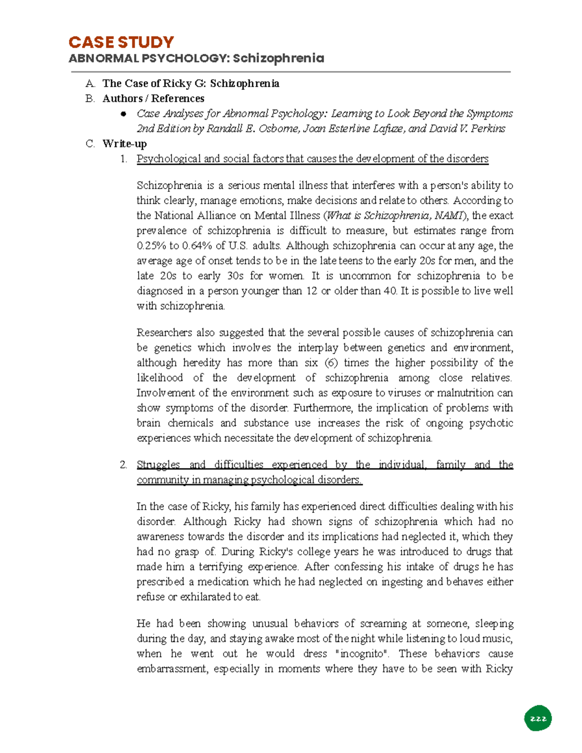 Abnormal Psychology Case Study: Understanding Schizophrenia (AP101 ...