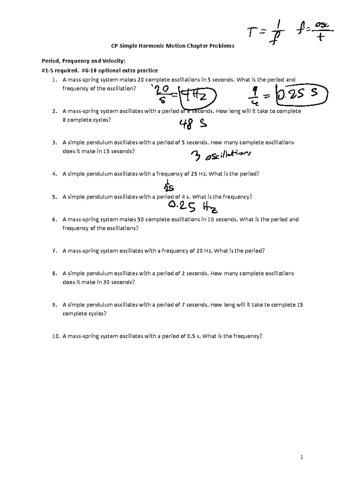 CP Simple Harmonic Motion Practice Problems 23-24 - Studocu