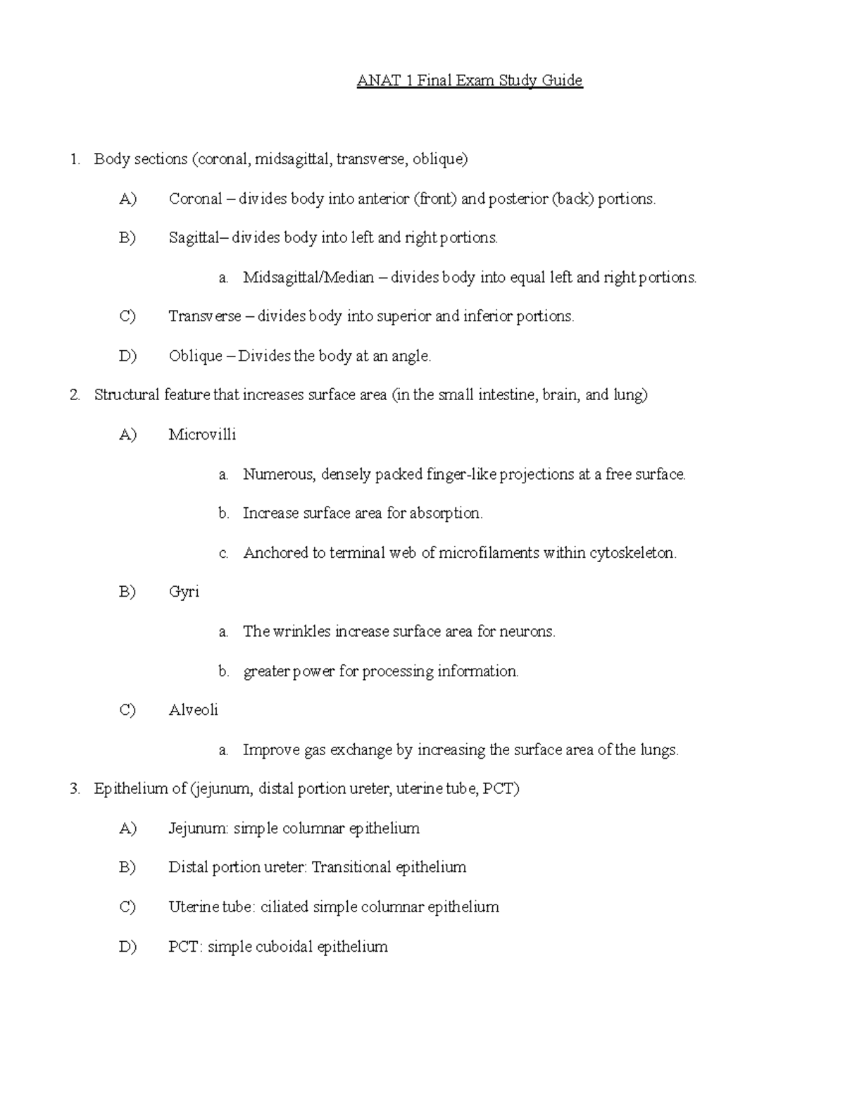 ANAT 1 Final Exam Comprehensive Study Notes and Key Concepts - Studocu