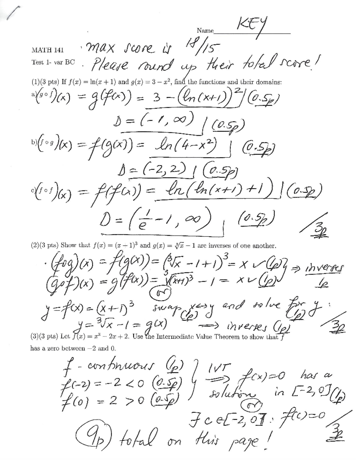 MATH 141 - Test 1 Solutions and Scoring Guidelines - Studocu