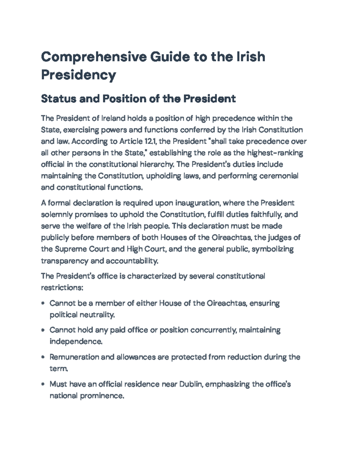 Comprehensive Overview of the Powers and Roles of the Irish Presidency ...