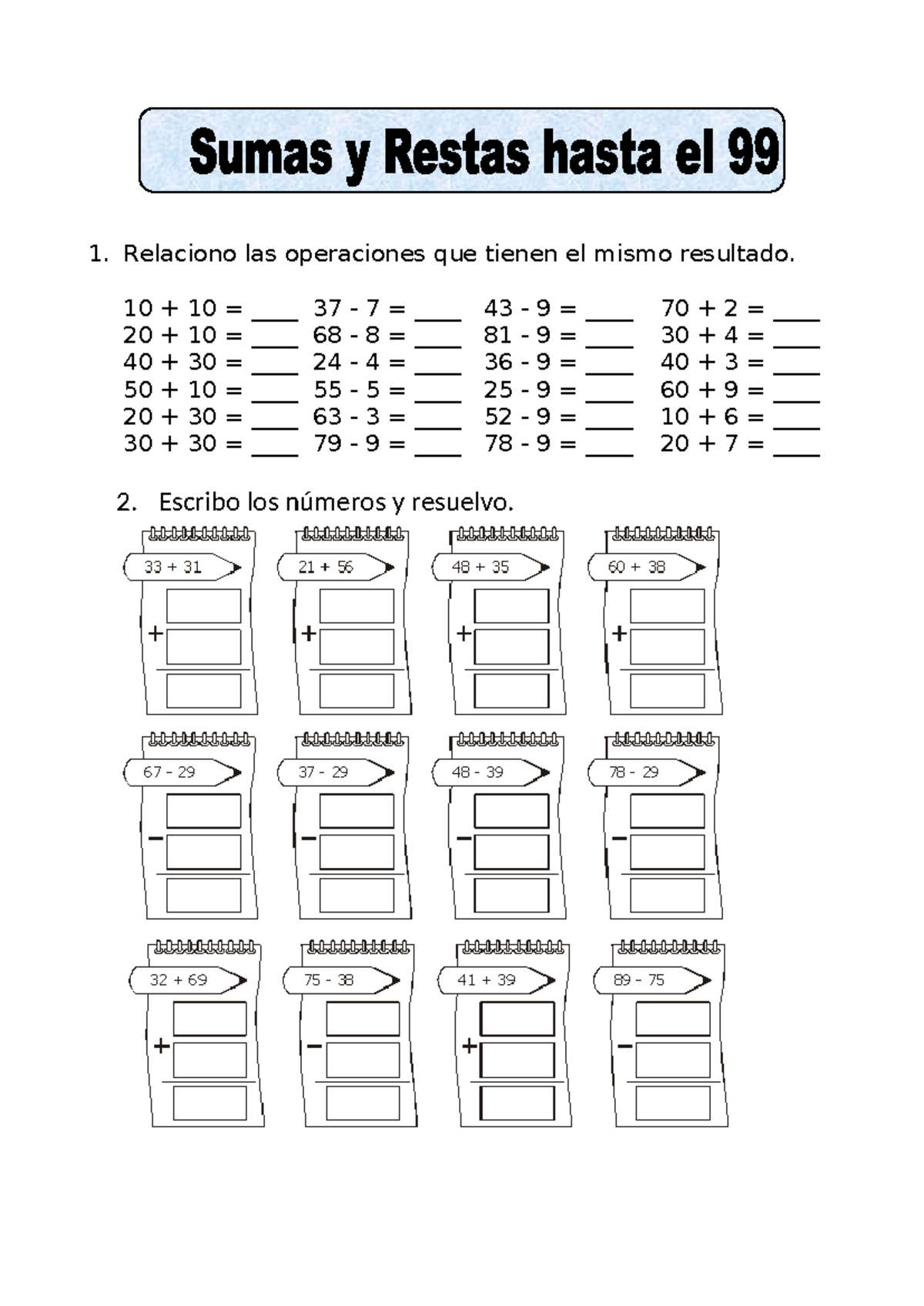 Ejercicios de Sumas y Restas para Segundo de Primaria - Studocu