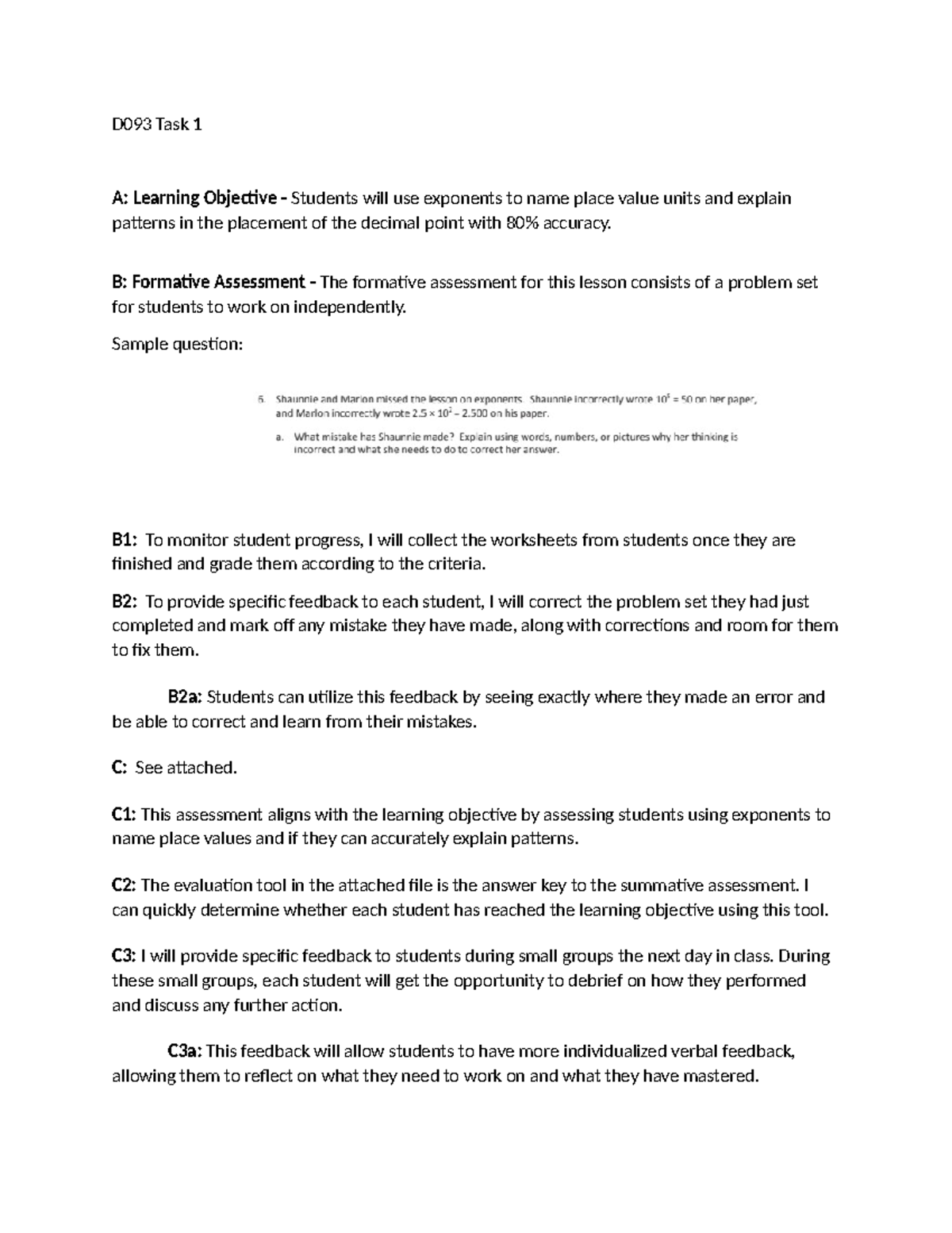 D093 Task 1 - Passed - D093 Task 1 A: Learning Objective - Students ...