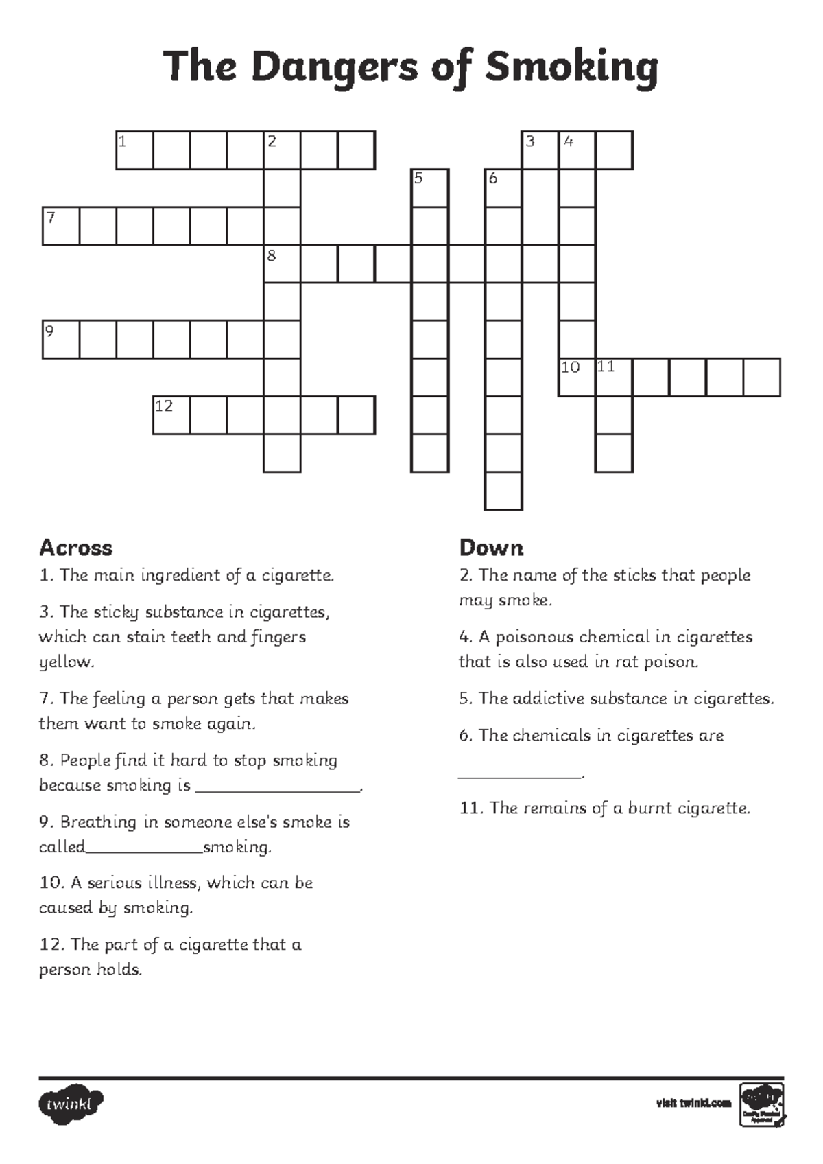what remains of a smoked cigarette crossword KS2 Smoking Awareness Crossword Puzzle L16032023