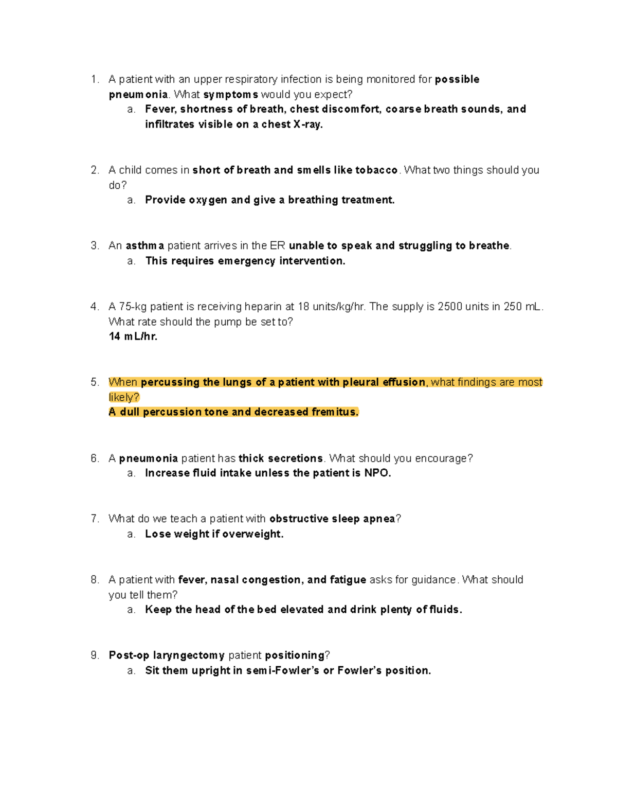 MDC3 Exam 2 Review: Respiratory Conditions & Interventions - Studocu