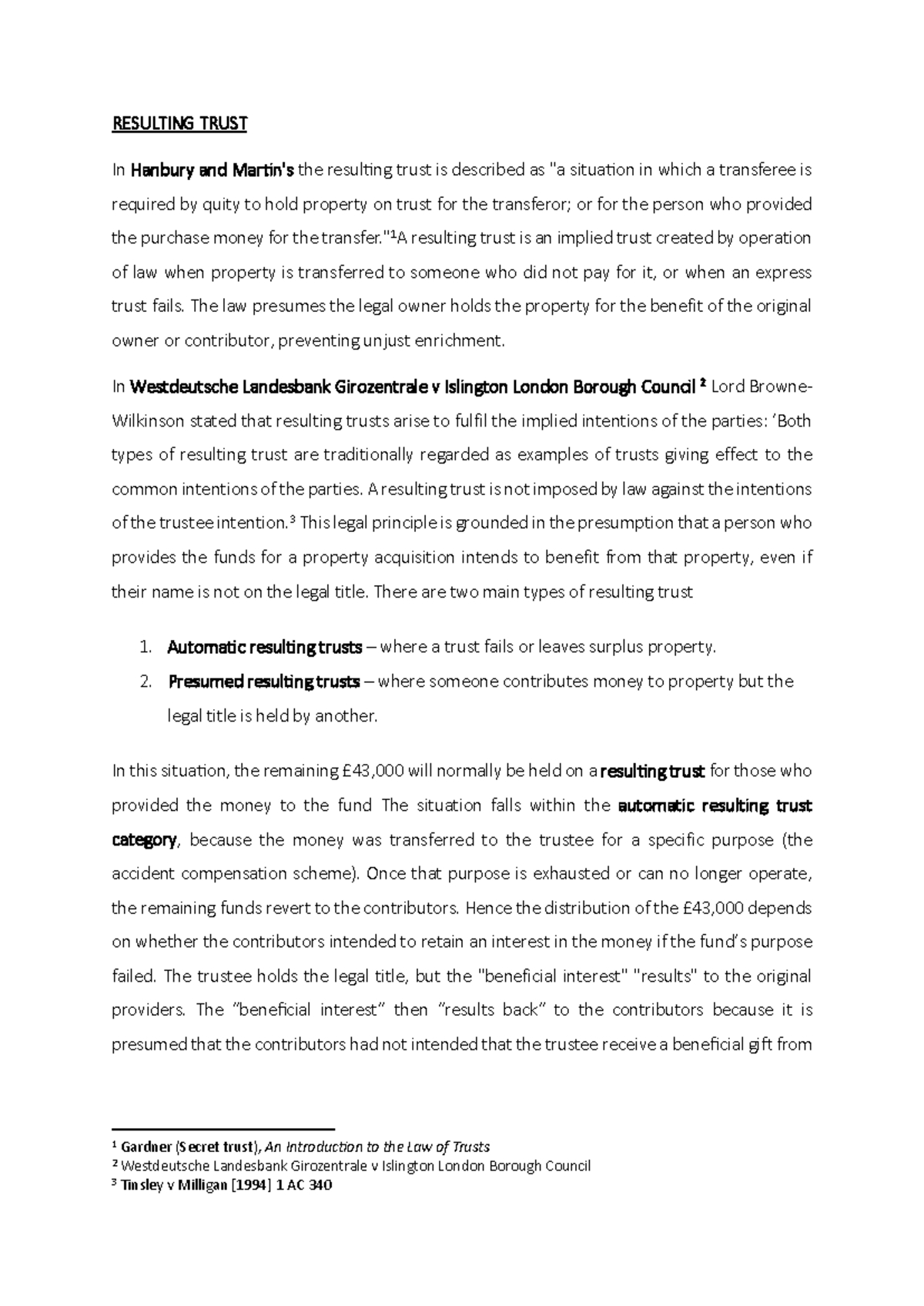 Resulting Trusts: Key Principles and Case Law Analysis - Studocu