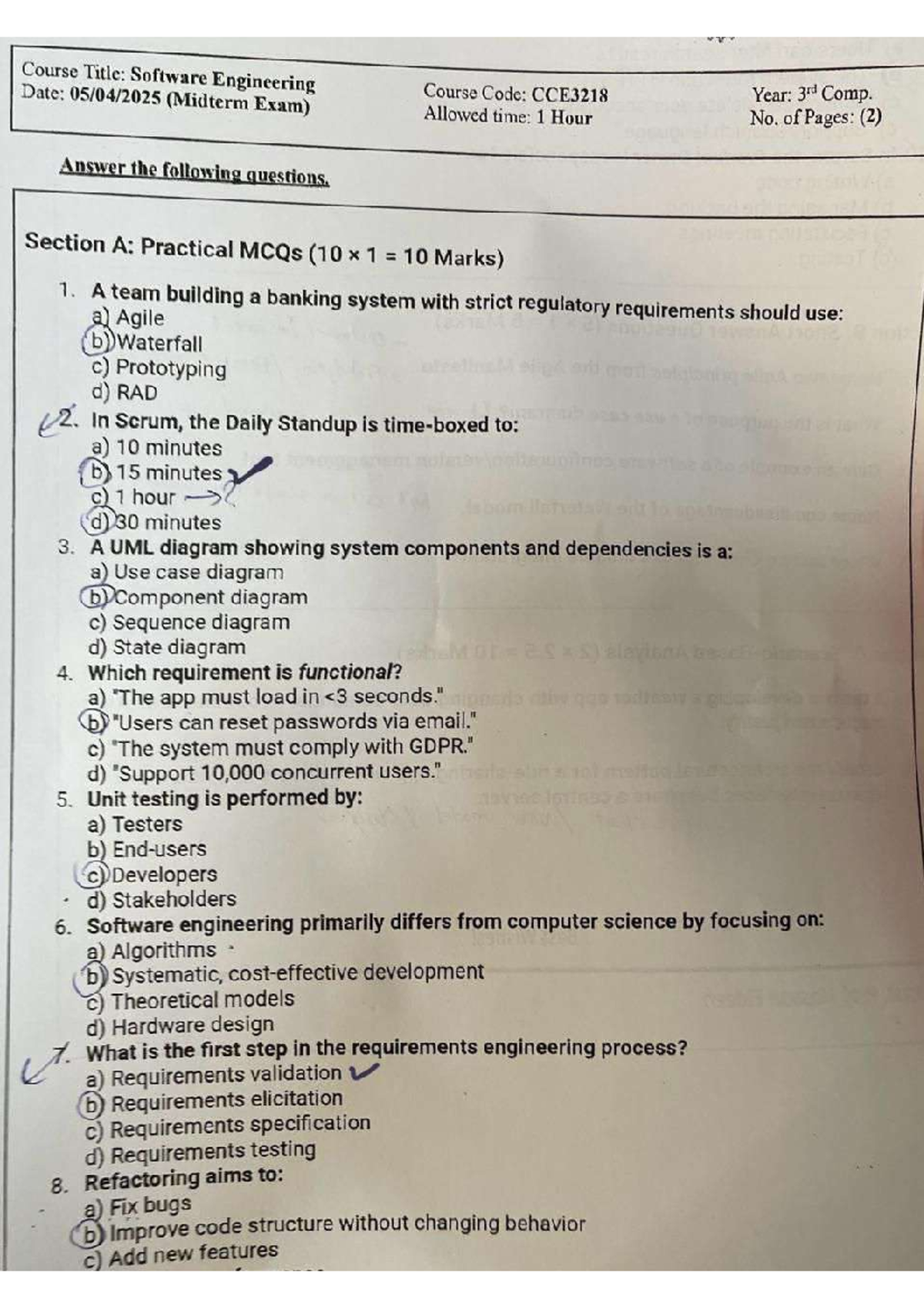 Midterm Exam Notes for Software Engineering (CCE3218) - Year 3 - Studocu