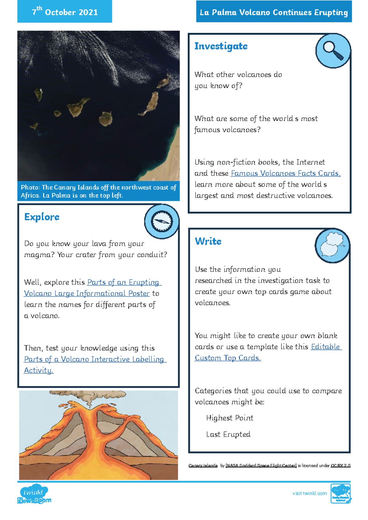 Daily News Task Sheet: La Palma Volcano Eruption & Famous Volcanoes ...