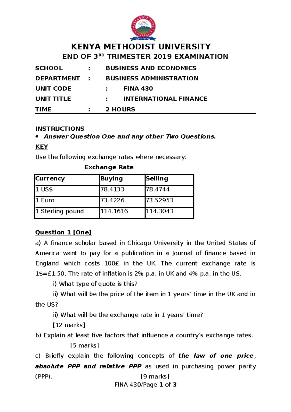 FINA 430 - International Finance Final Exam Questions & Analysis - Studocu