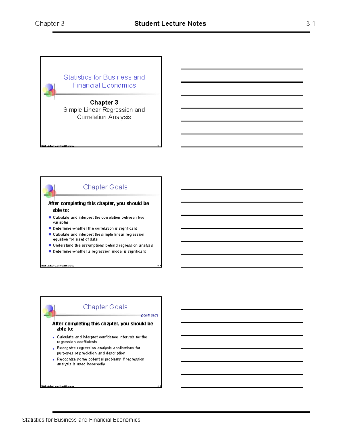 Chapter 3 Student Lecture Notes: Simple Linear Regression & Correlation ...