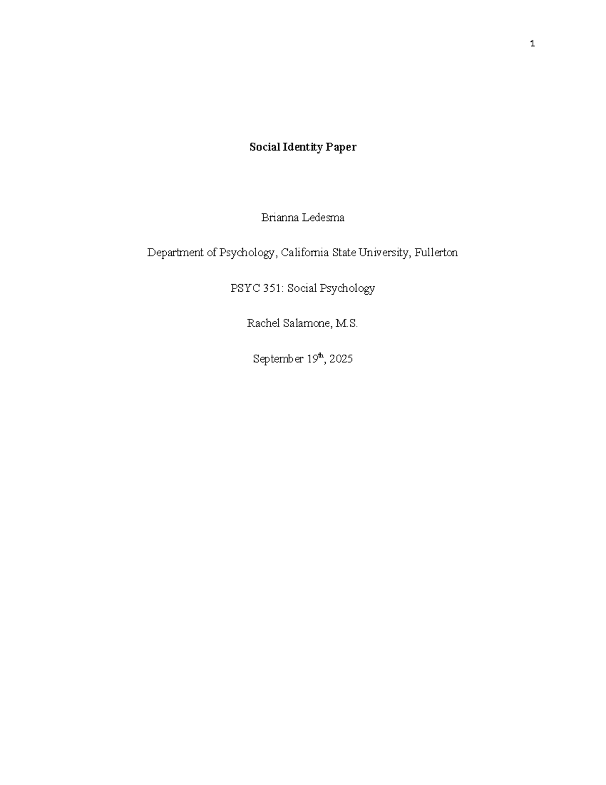 PSYC 351: Social Identity Paper by Brianna Ledesma - Studocu