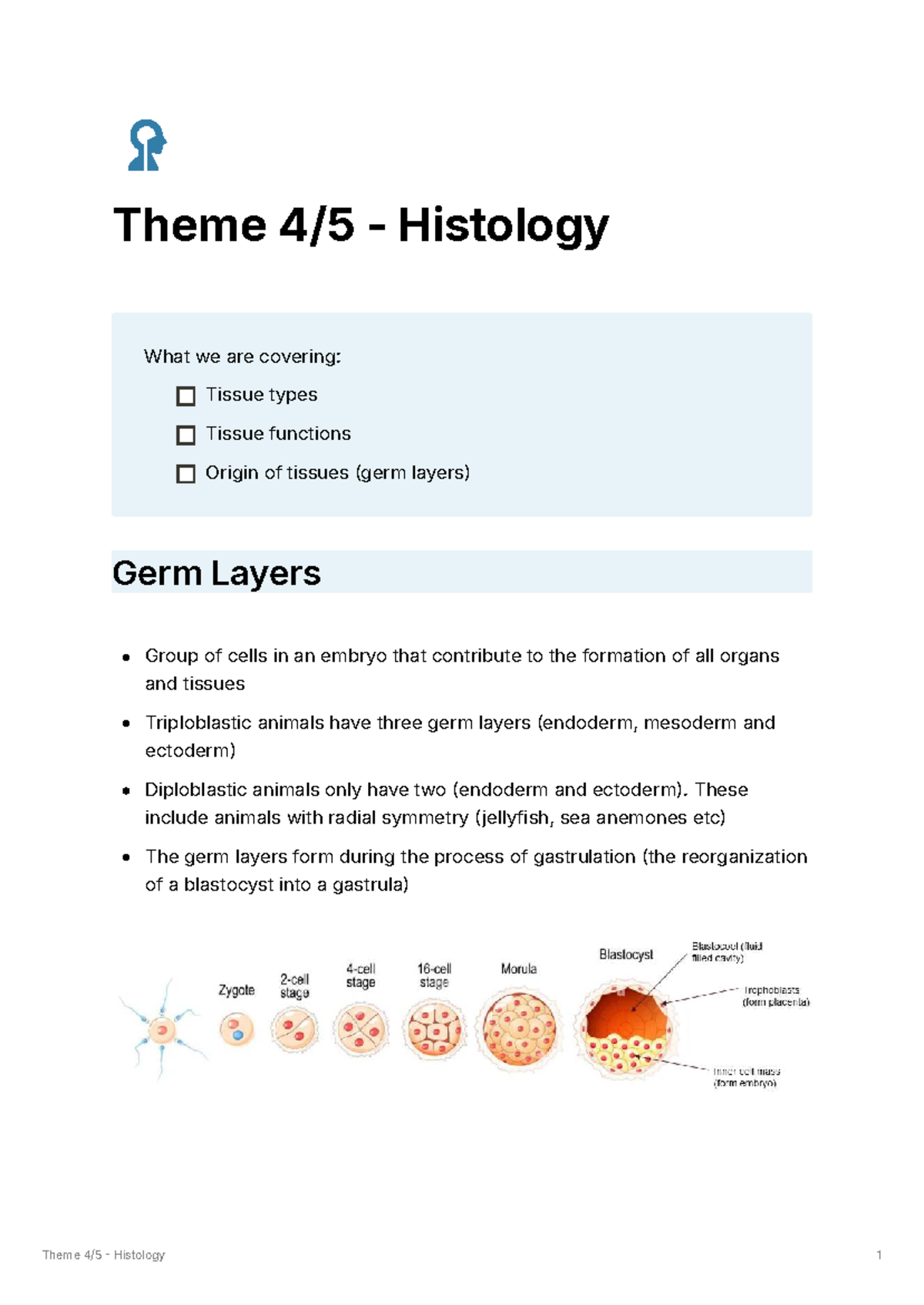 L4 & 5 - Histology - Summary of Tissue Types and Functions - Studocu