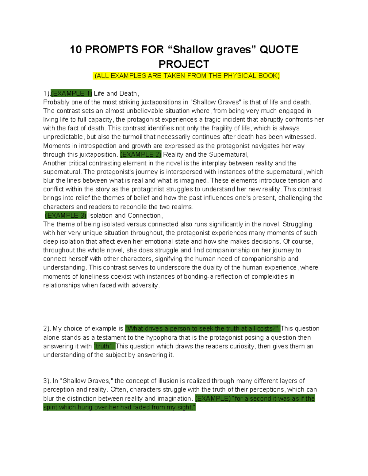 10 Prompts FOR “Shallow graves” Quote Project - 10 PROMPTS FOR “Shallow ...