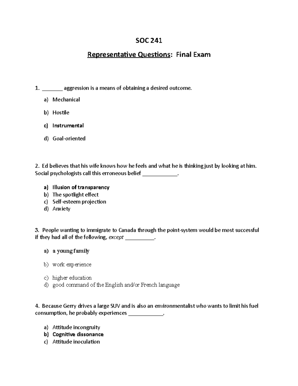 SOC 241 - Final Exam Practice Questions Summer 2021 - Studocu