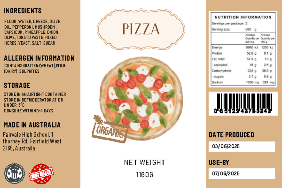 Pizza food label - NET WEIGHT USE-BY PIZZA INGREDIENTS MADE IN ...