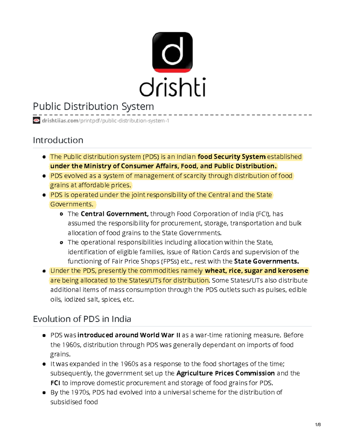 Public Distribution System (PDS) Overview and Reforms - Studocu