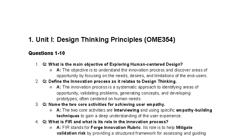 Applied design thinking 2 marks - 1. Unit I: Design Thinking Principles ...