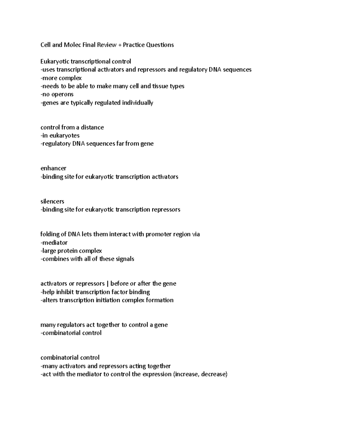 Cell and Molec Biol Final Exam Review with Key Concepts and Q&A - Studocu