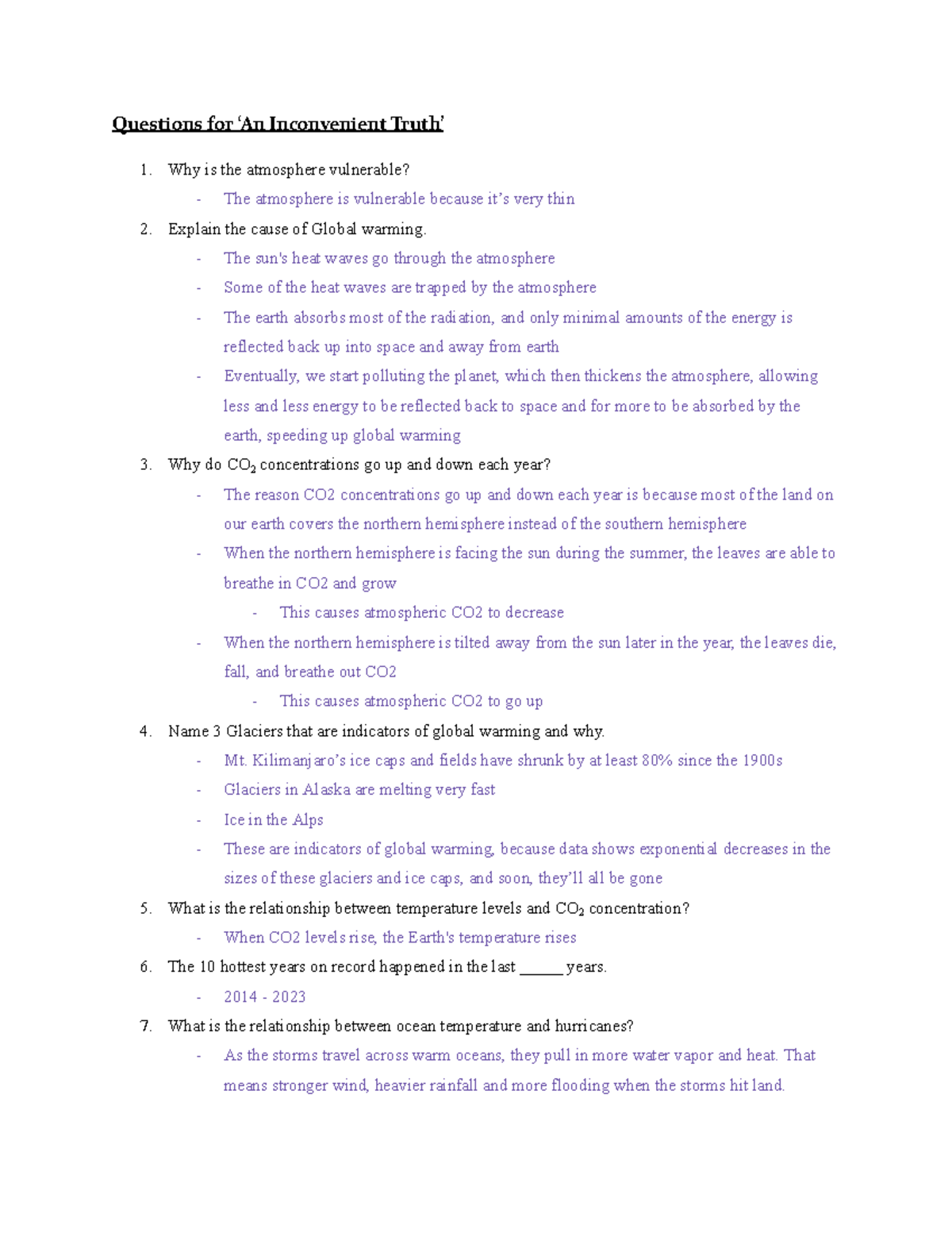 ENVIRONMENT 101: Assignment Questions on 'An Inconvenient Truth' - Studocu