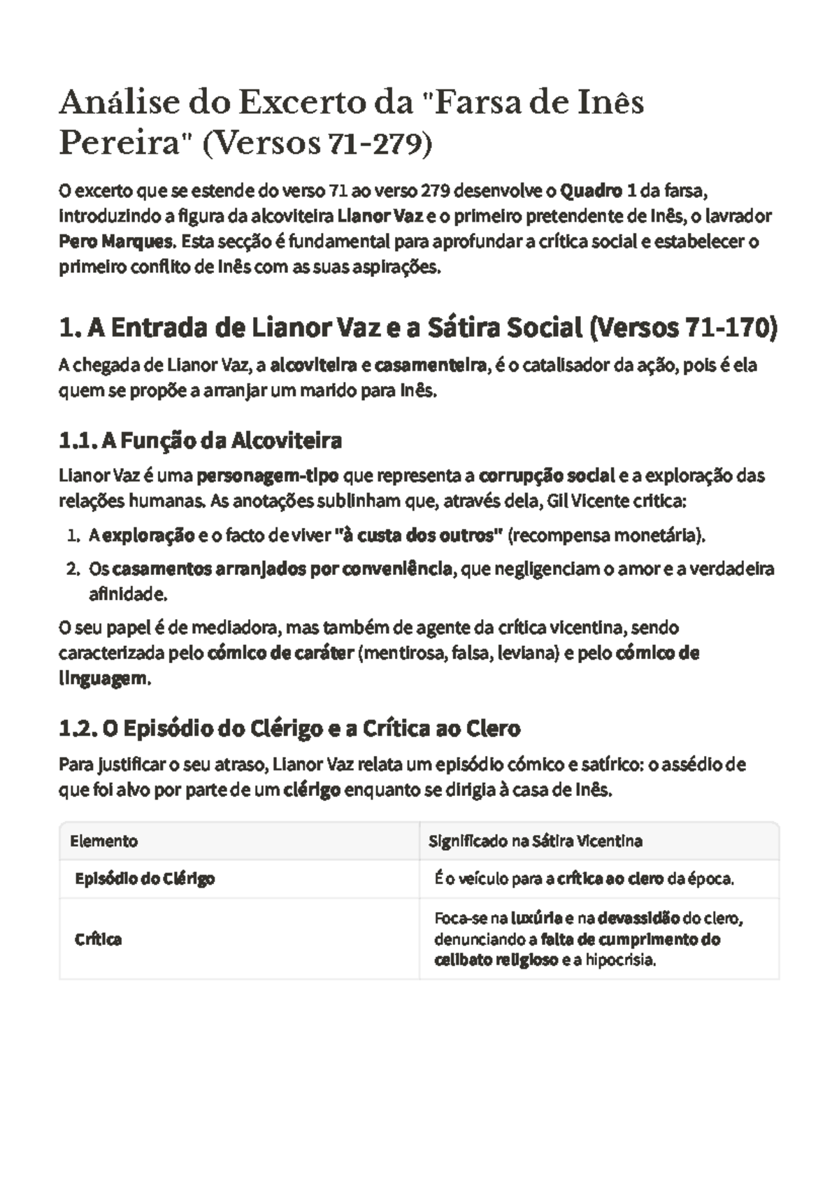 Análise do Excerto da Farsa de Inês Pereira (Versos 71-279) - Studocu