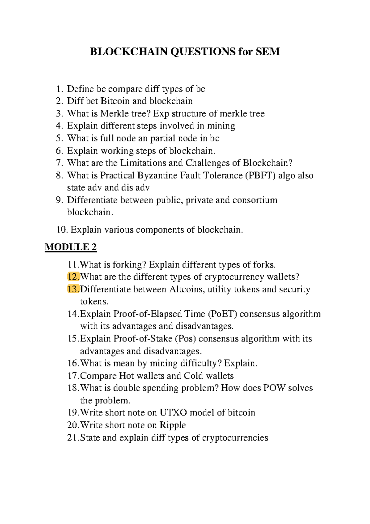 Blockchain Study Questions for SEM - Comprehensive Guide - Studocu