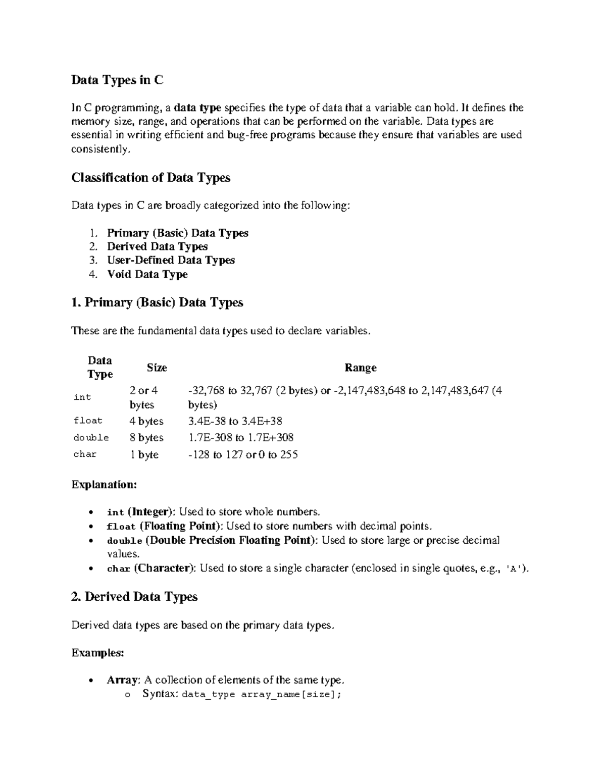 Data Types in C - Pps data type in c - Data Types in C In C programming ...